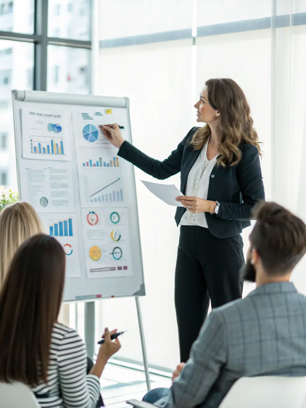 An image of a woman confidently presenting a business plan to a group of investors, showcasing her entrepreneurial spirit and financial acumen.